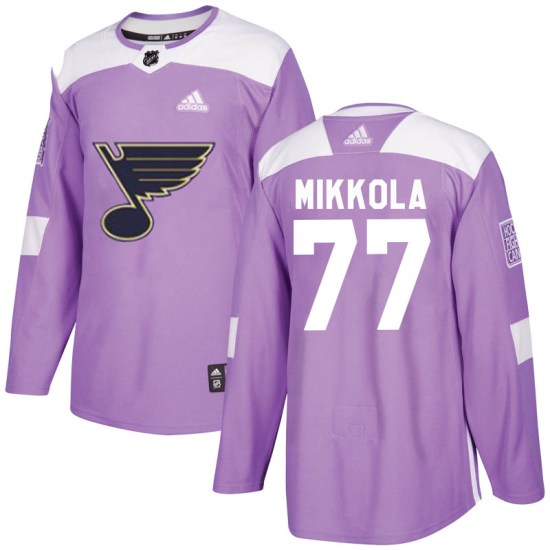 Niko Mikkola St. Louis Blues Youth Authentic Hockey Fights Cancer Adidas Jersey - Purple