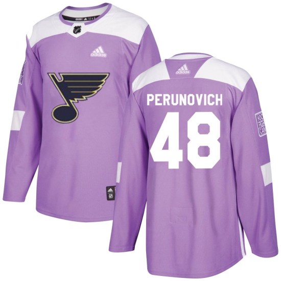 Scott Perunovich St. Louis Blues Youth Authentic Hockey Fights Cancer Adidas Jersey - Purple