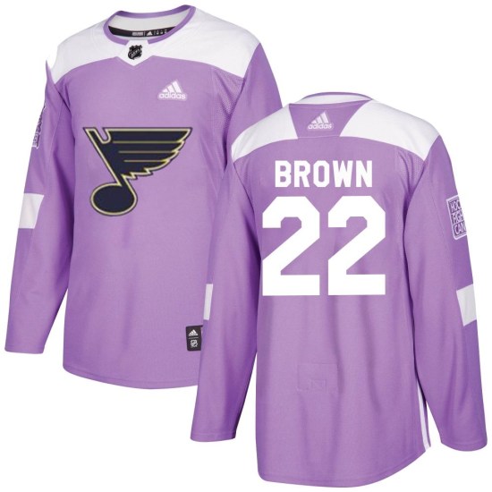 Logan Brown St. Louis Blues Authentic Hockey Fights Cancer Adidas Jersey - Purple