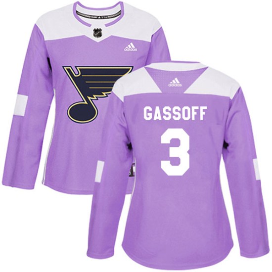 Bob Gassoff St. Louis Blues Women's Authentic Hockey Fights Cancer Adidas Jersey - Purple