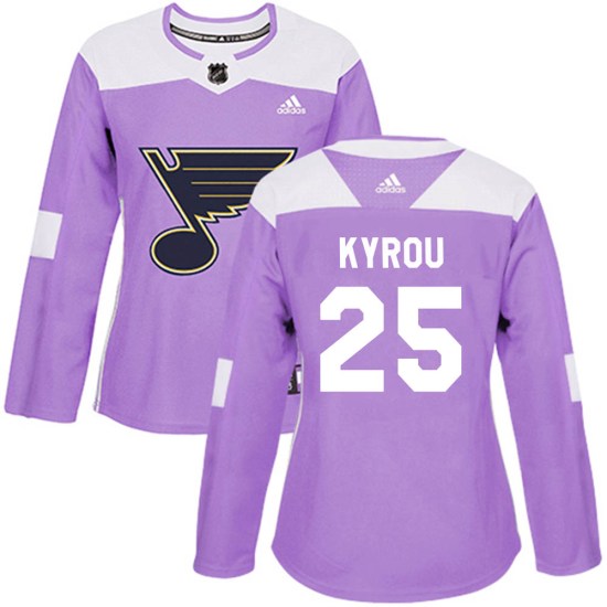 Jordan Kyrou St. Louis Blues Women's Authentic Hockey Fights Cancer Adidas Jersey - Purple